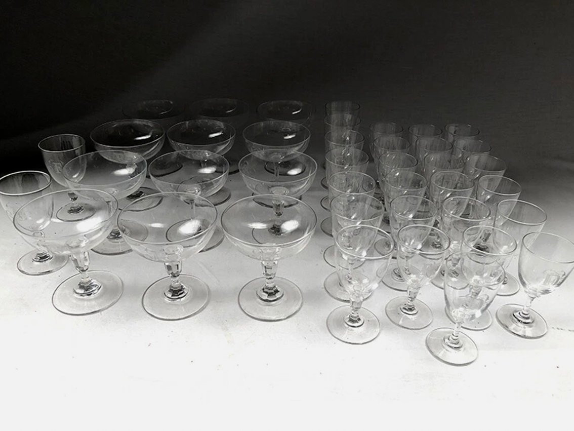 Partie de service de verres en cristal, chiffrés « F » ou « D » (40 pièces)-photo-5