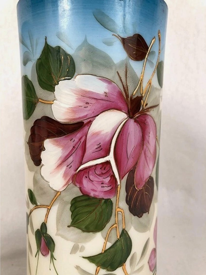 Paire de vases en opaline à décor émaillé, fin XIXe-photo-3