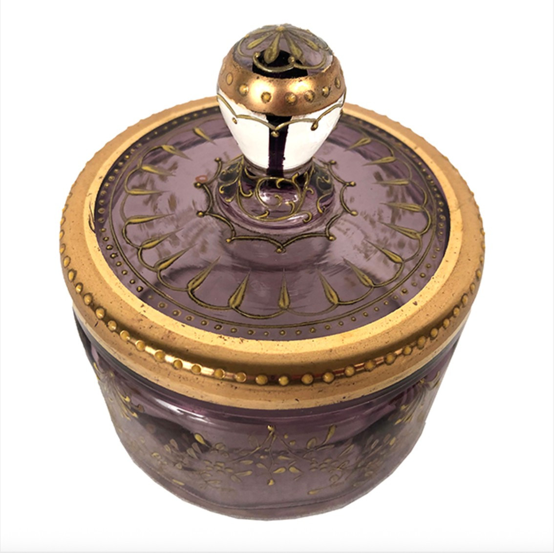 Small Candy Box In Mauve Glass And Gilded Decoration, Probably Moser