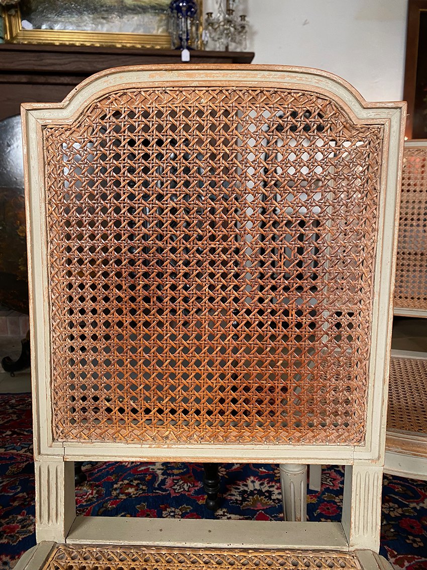 Série de quatre chaises en bois laqué gris de style Louis XVI, fin XIXe-photo-1