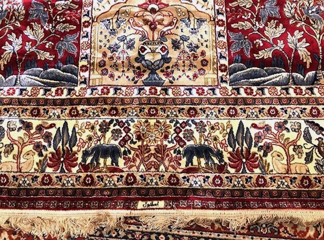 Tapis en laine, décors cloisonnés d’oiseaux et de jardins-photo-2