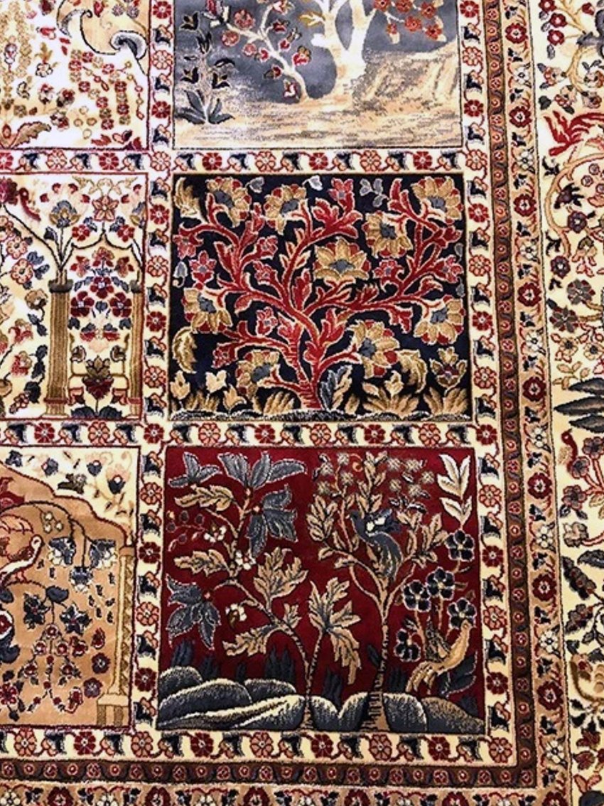 Tapis en laine, décors cloisonnés d’oiseaux et de jardins-photo-3
