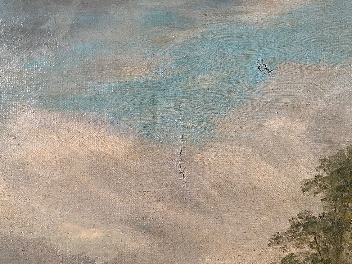 Paysage aux vaches et moutons. Huile sur toile XIXe-photo-5