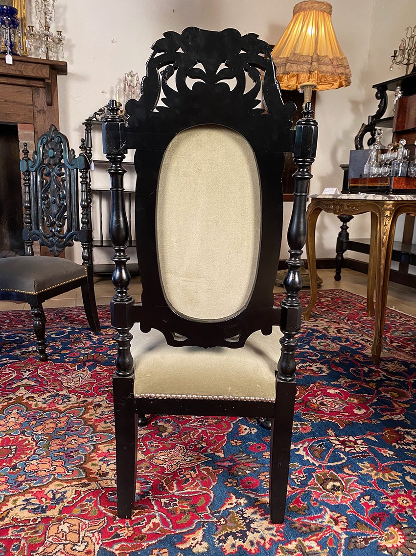 Chaise de nourrice Napoléon III, bois laqué noir et velours vert amande-photo-5