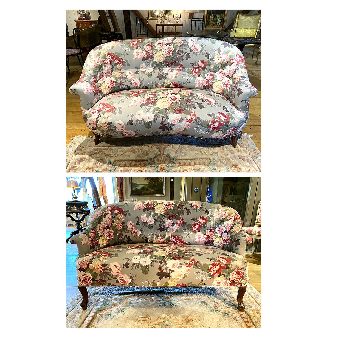 Two Napoleon III-style Toad-shaped Sofas Upholstered In A Floral Fabric