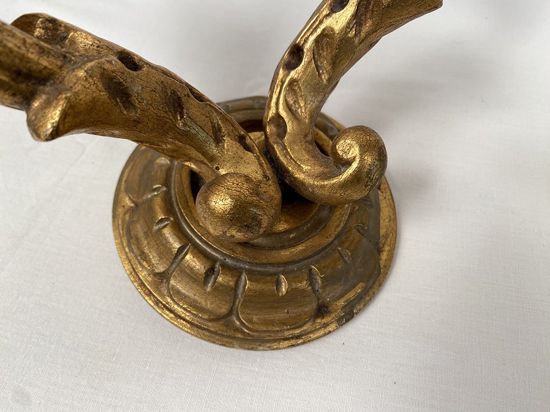 Paire d’appliques en bois doré à deux bras de lumière, début XXe-photo-1