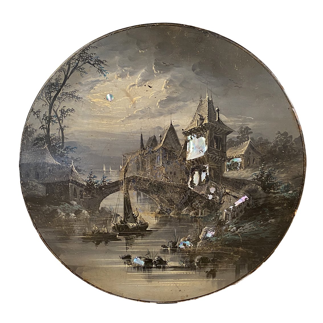 Napoleon III-style Tilting Side Table Decorated With A Moonlit Landscape-photo-3