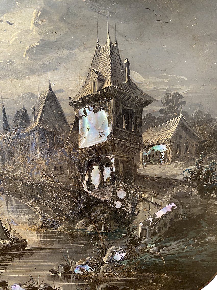 Napoleon III-style Tilting Side Table Decorated With A Moonlit Landscape-photo-4