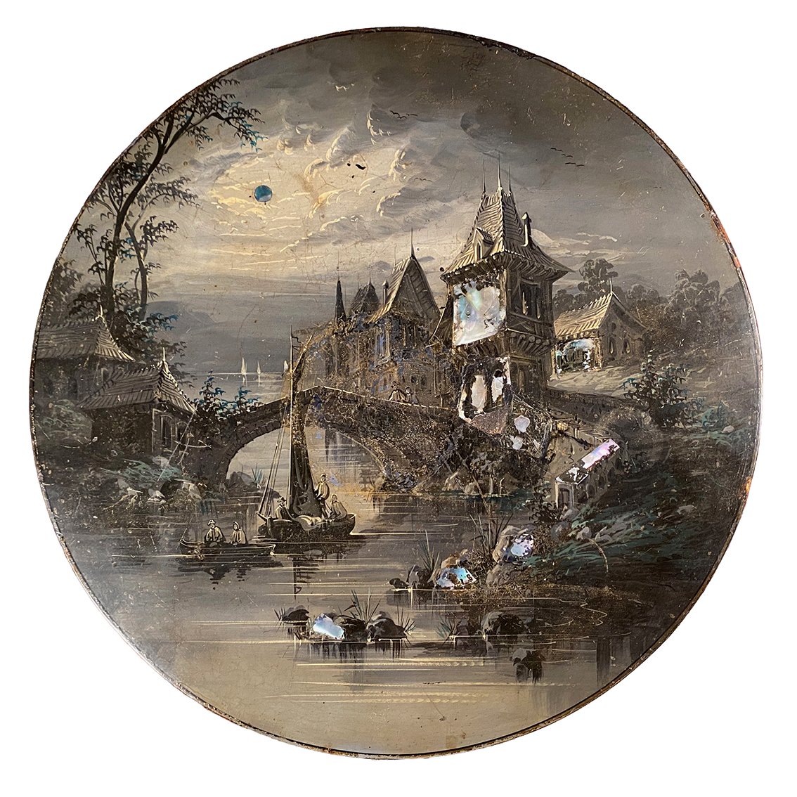 Napoleon III-style Tilting Side Table Decorated With A Moonlit Landscape-photo-5