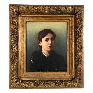Artheme Denis, Portrait Of A Young Woman. Oil On Canvas Signed And Dated 1885