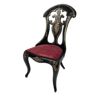 Chaise à Haut Dossier En Bois Et Carton Bouilli Burgauté, Napoléon III