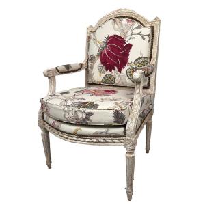 Fauteuil De Style Louis XVI En Bois Laqué Blanc, XIXe