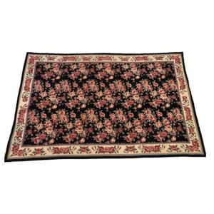 Petit Point Carpet Decorated With Roses On A Black Background, Late 19th Century