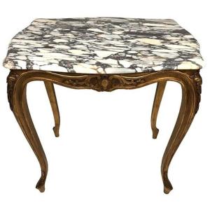 Small Louis XV Style Table In Golden Wood And Marble Top