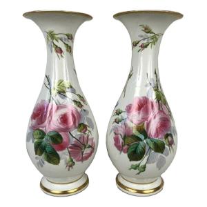 Large Pair Of Porcelain Vases With Flower Decor