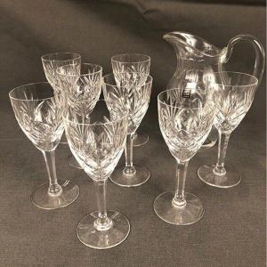 Saint-louis Crystal Chantilly Model, Pitcher And Eight Water Glasses