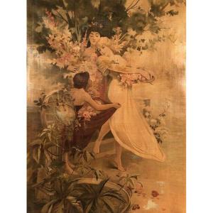 Oil On Canvas, Allegory Of Spring. Around 1900, Art Nouveau