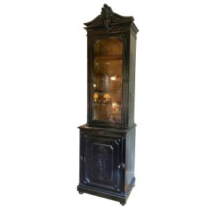 Haute vitrine étroite Napoléon III en bois noirci