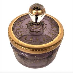 Small Candy Box In Mauve Glass And Gilded Decoration, Probably Moser