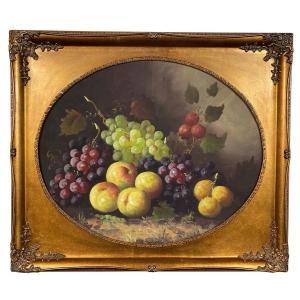 Still Life With Fruit, Oil On Canvas 20th Century