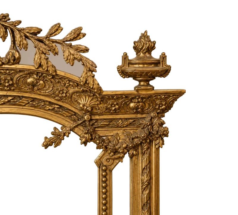 Grand miroir à parecloses en bois et stuc doré, style Louis XVI, XIXe siècle-photo-3