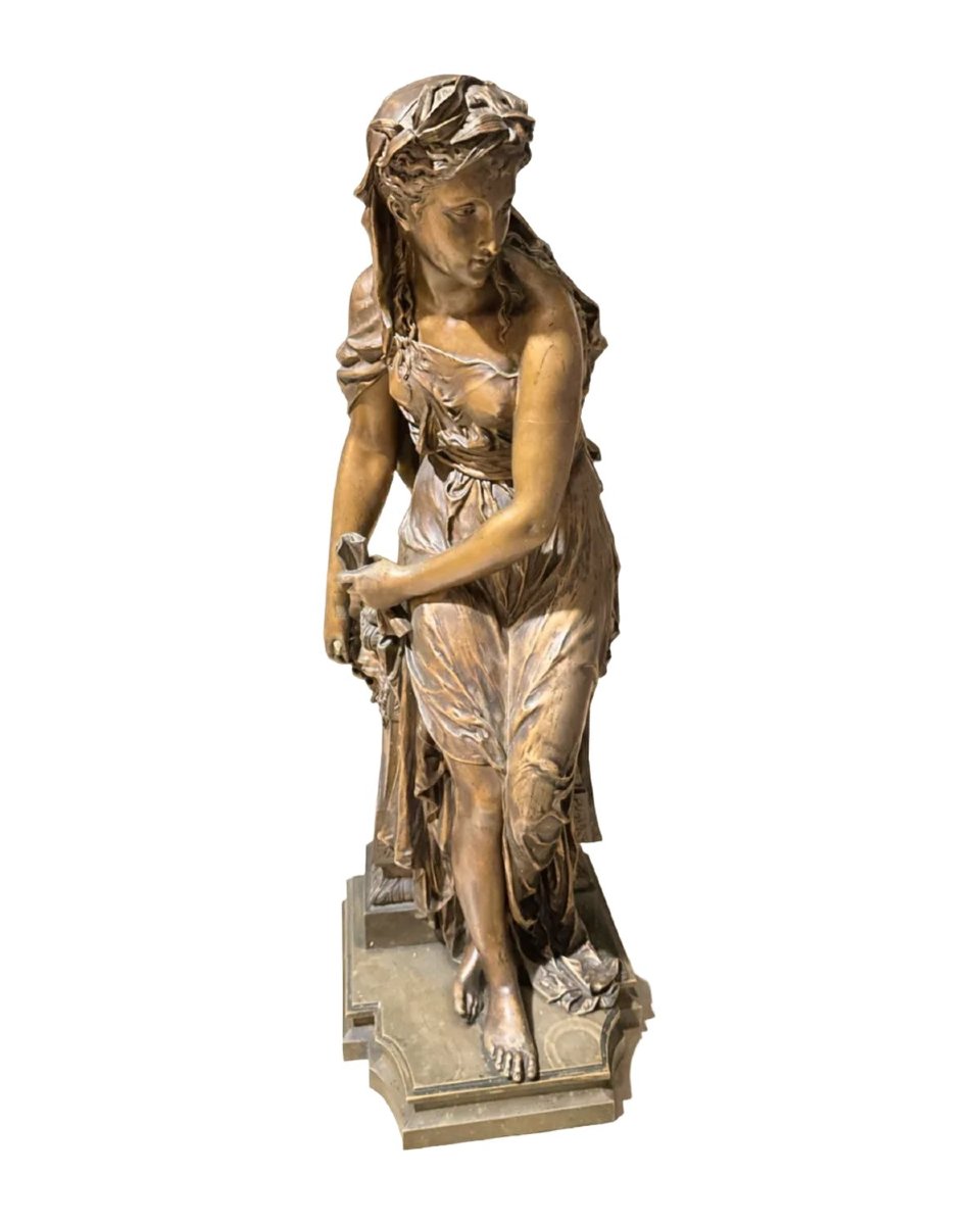 Bronze Sculpture, Female Allegory, Signed Dumaige, Late 19th Century-photo-2