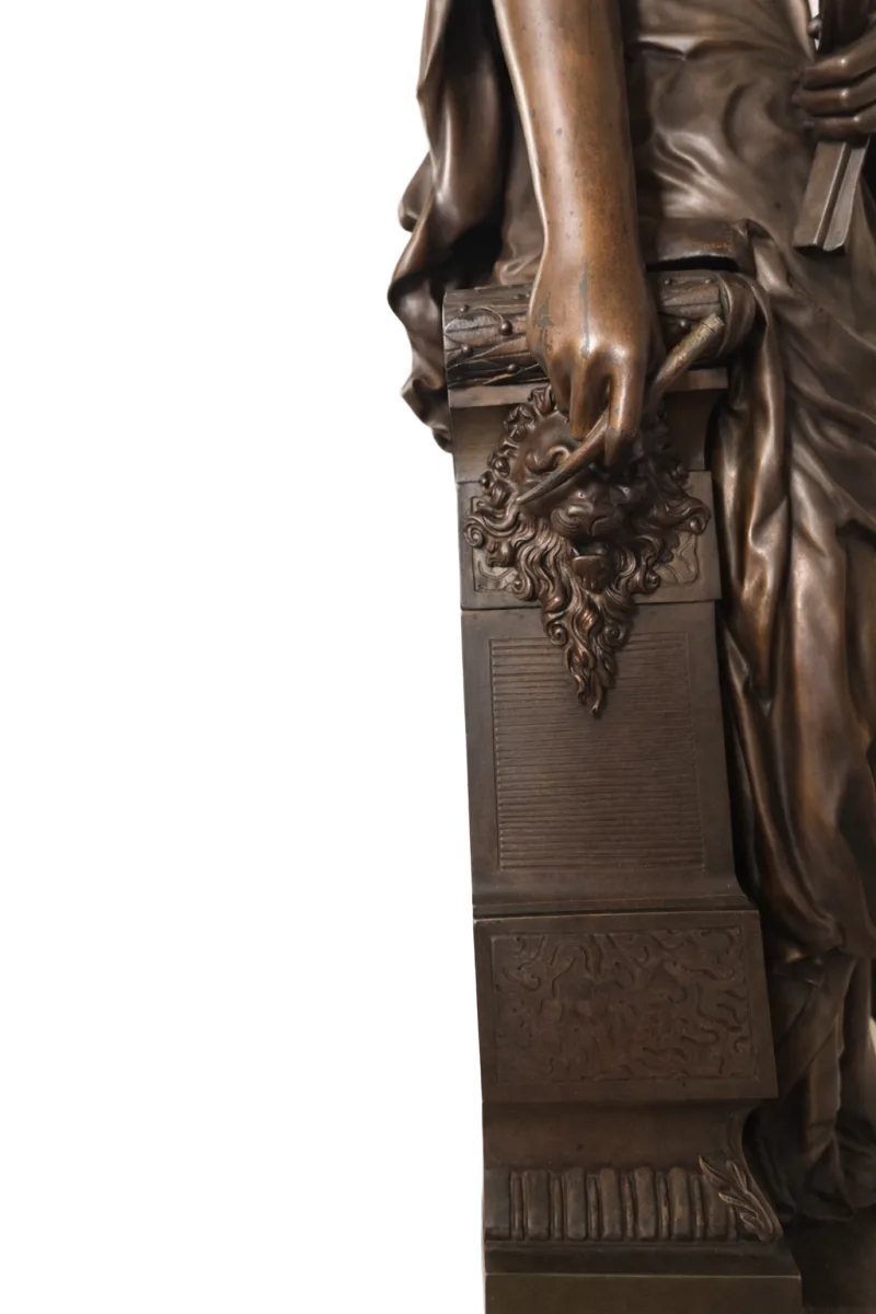 Bronze Sculpture, Female Allegory, Signed Dumaige, Late 19th Century-photo-3