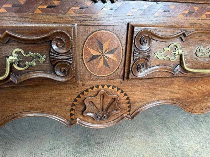 Armoire de mariage lorraine en chêne sculpté et marqueté, XIXe siècle-photo-3