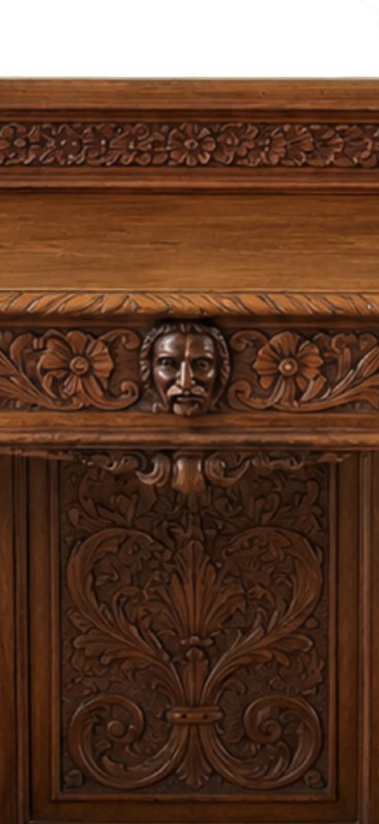 Neo-renaissance Carved Oak Console With Mirror, Height 2.25 M-photo-2
