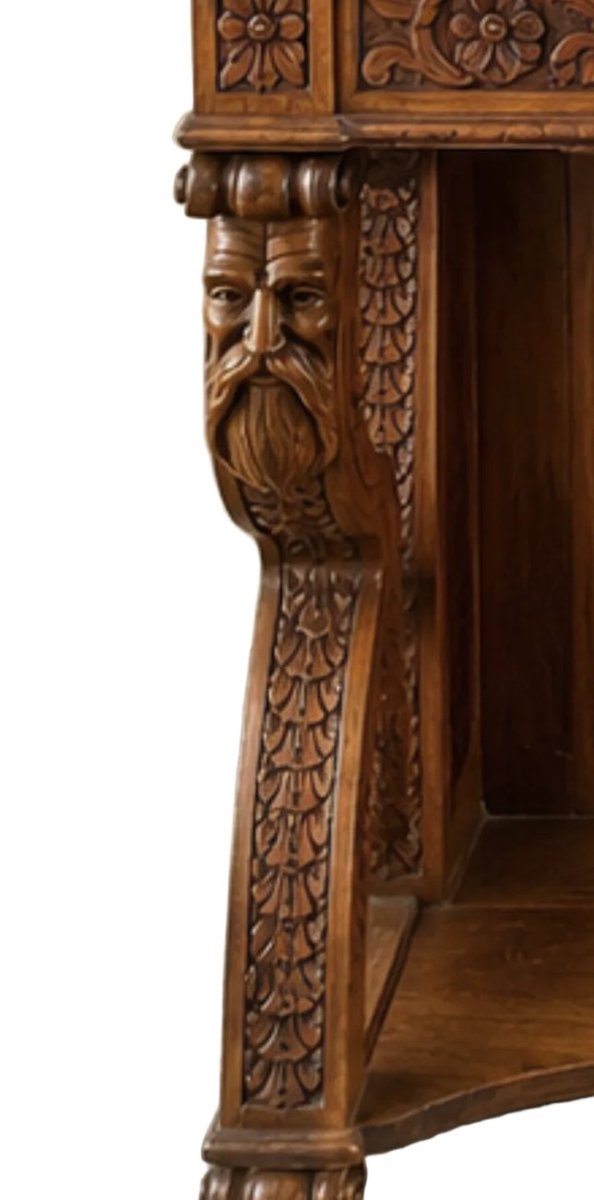 Neo-renaissance Carved Oak Console With Mirror, Height 2.25 M-photo-3