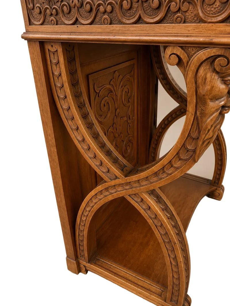 Neo-renaissance Carved Oak Console With Mirror, Height 2.25 M-photo-1