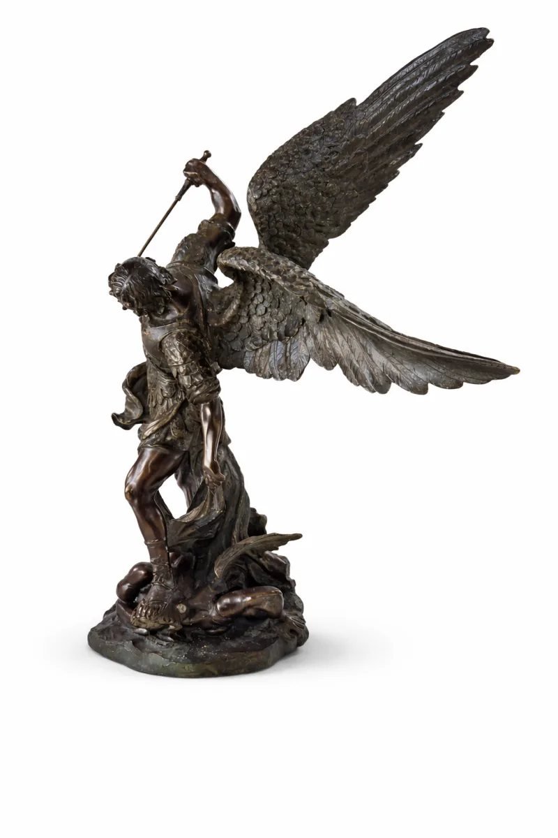 Saint Michael Slaying The Demon, Bronze Signed Chiurazzi, Naples, Late 19th Century-photo-2