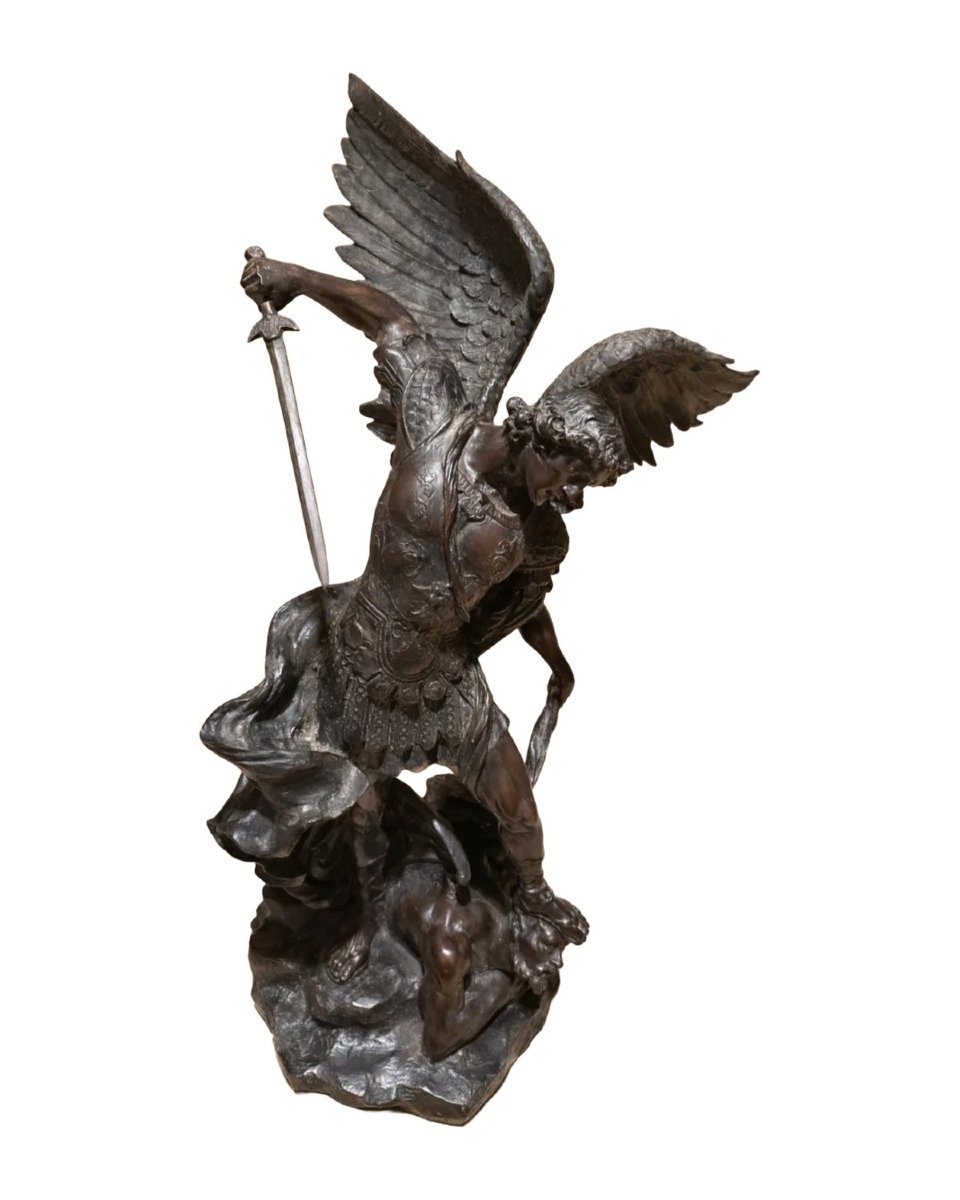 Saint Michael Slaying The Demon, Bronze Signed Chiurazzi, Naples, Late 19th Century