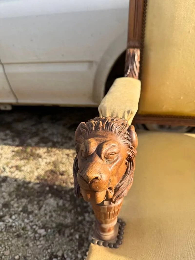 Paire de fauteuils néo-Renaissance à têtes de lion, époque Napoléon III-photo-4