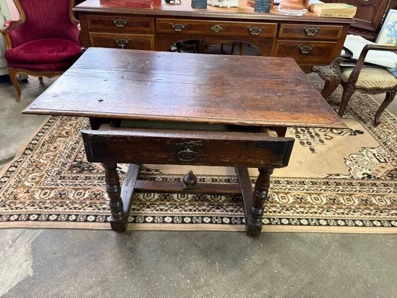 Solid Oak Table With One Drawer, 17th Century-photo-2