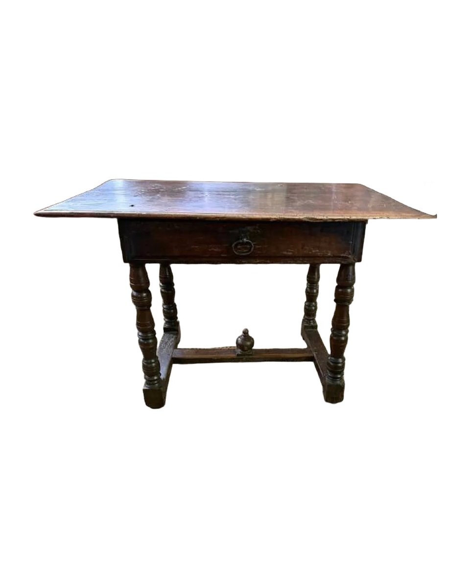 Solid Oak Table With One Drawer, 17th Century