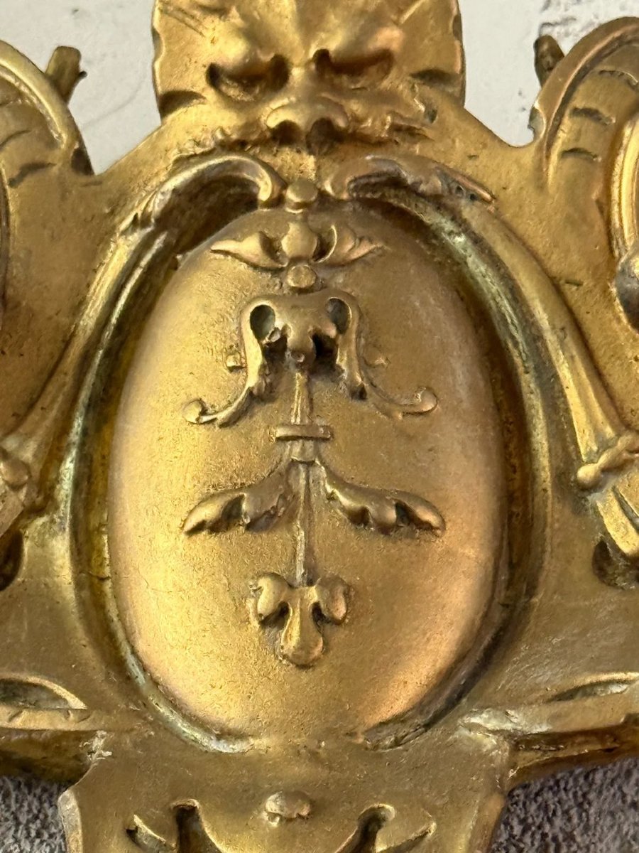 Miroir à fronton en bois et stuc doré, fin XIXe siècle-photo-2