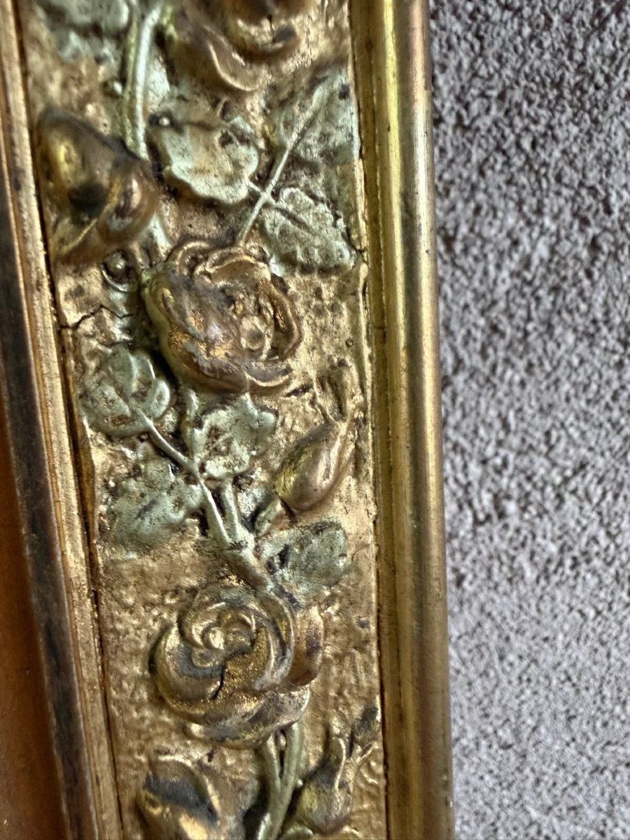 Miroir à fronton en bois et stuc doré, fin XIXe siècle-photo-2
