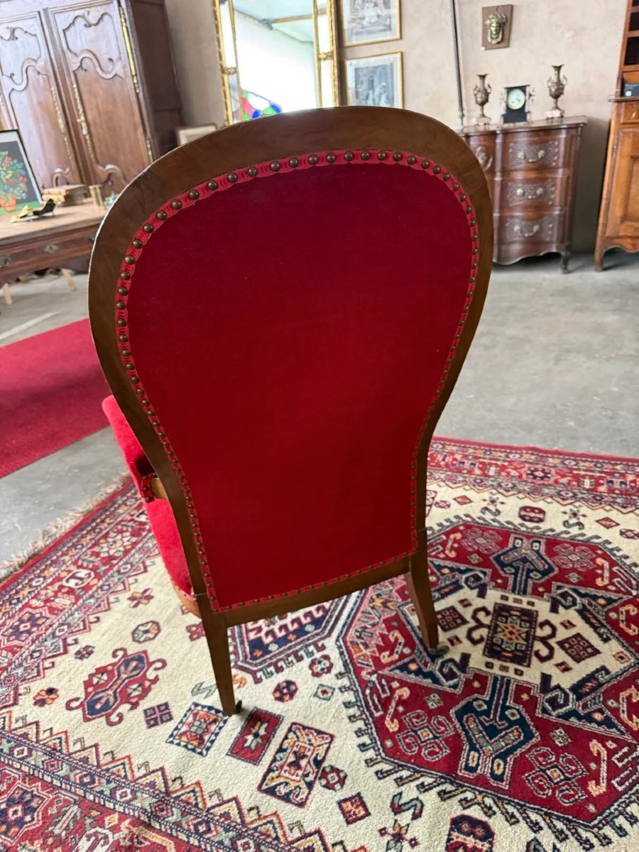 Fauteuil Voltaire en noyer à dossier inclinable, avec repose-pieds, XIXe siècle-photo-1