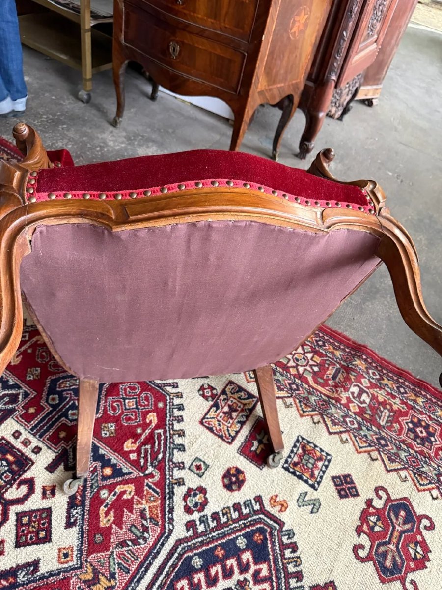 Fauteuil Voltaire en noyer à dossier inclinable, avec repose-pieds, XIXe siècle-photo-2