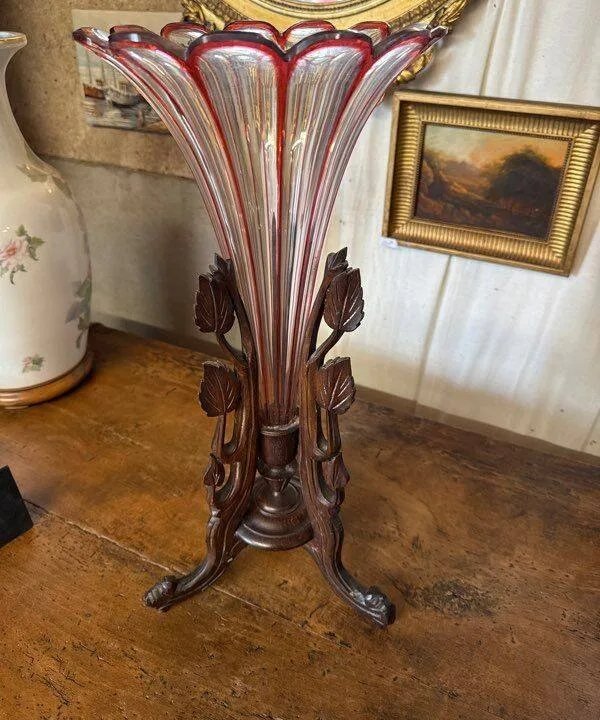 Art Nouveau Crystal Trumpet Vase, Attributed To Saint-louis-photo-3