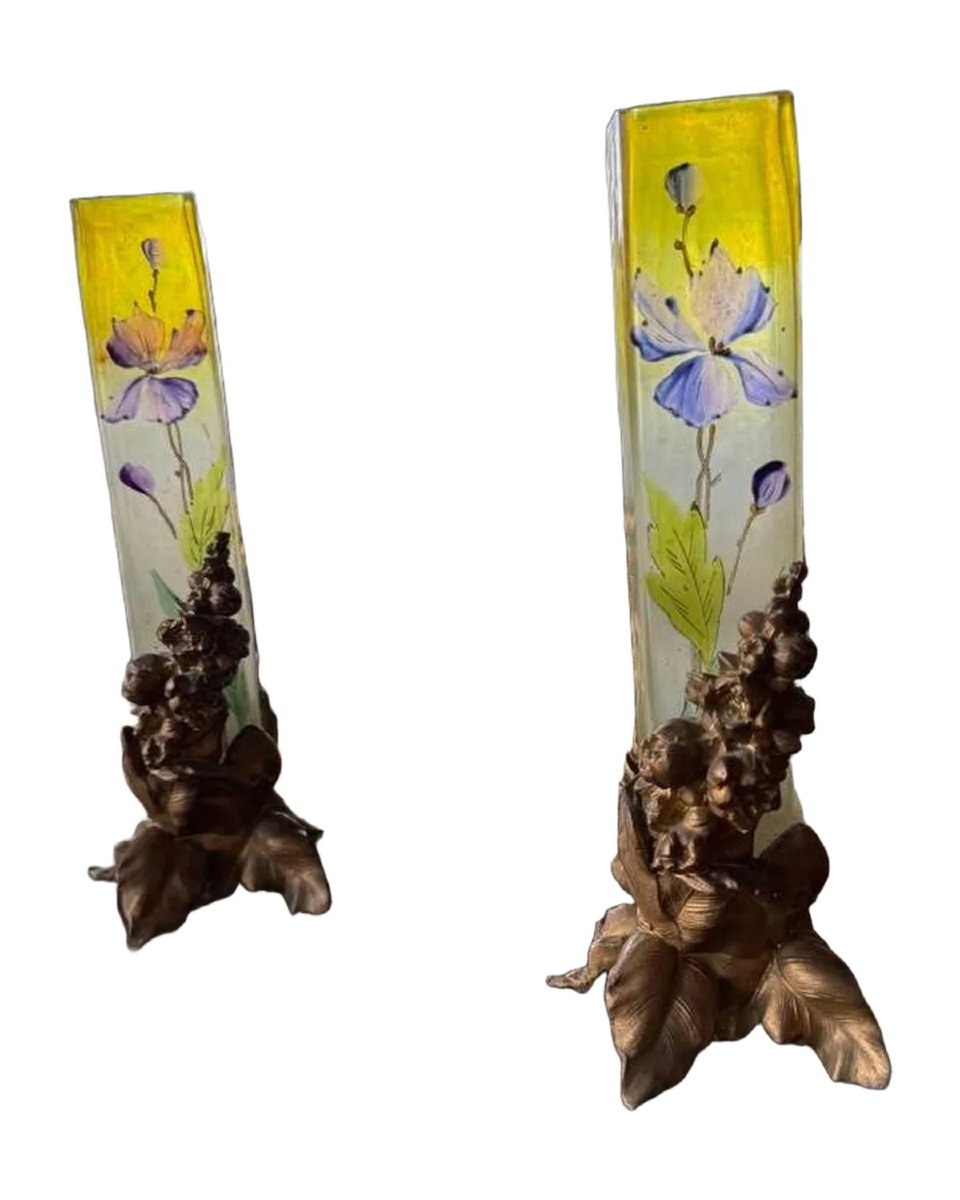 Paire de soliflores Art nouveau, montures signées A. Fontay