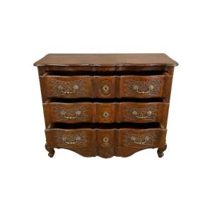 Commode arbalète Louis XV en noyer massif, époque XVIIIe siècle