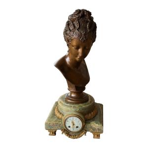 Napoleon III Clock With A Bust Of Diane De Poitiers, Bronze Signed F. Barbedienne