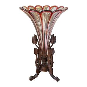 Vase cornet Art nouveau en cristal, attribué à Saint-Louis
