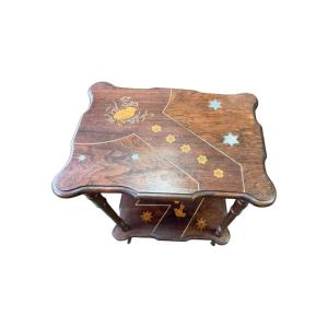Table With Two Tops Featuring Japanese-style Marquetry, Circa 1880