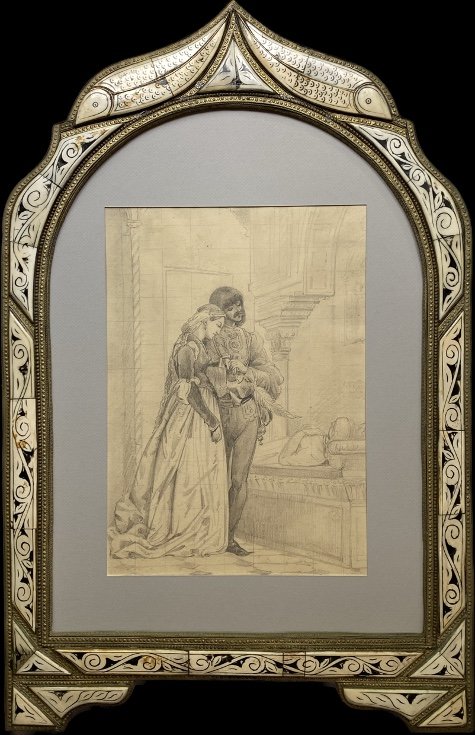 Jean-paul Laurens, Renaissance Couple, Beautiful 19th Century Drawing