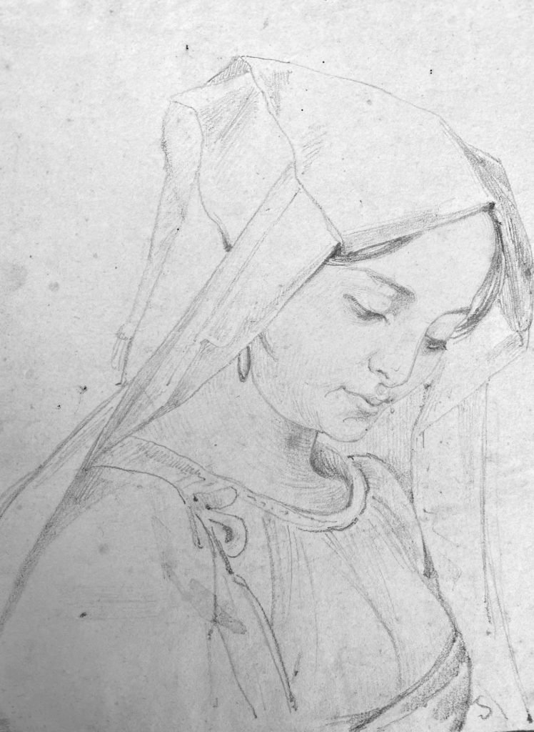 Dessin Italien XIXe - Jeune Femme Troubadour-photo-2