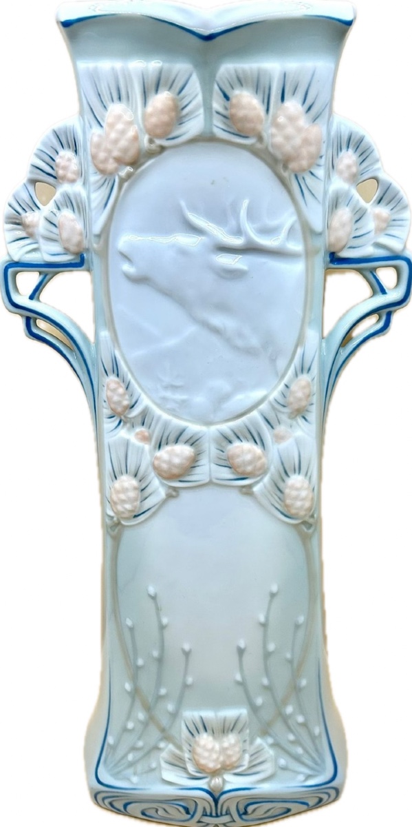 Royal Dux Manufacture, Deer And Pine Cone Vase