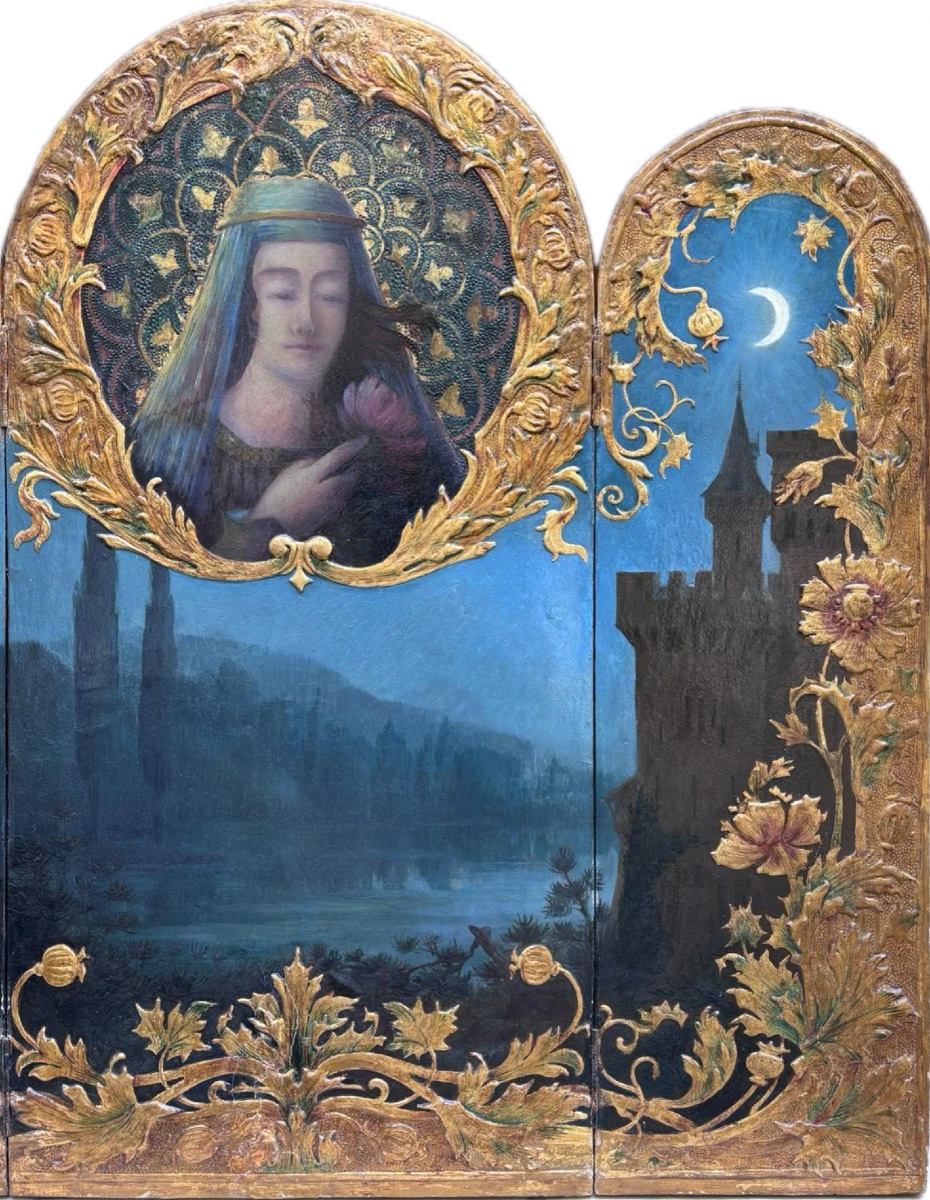 German Symbolist School - Mystical Triptych In Moonlight-photo-4